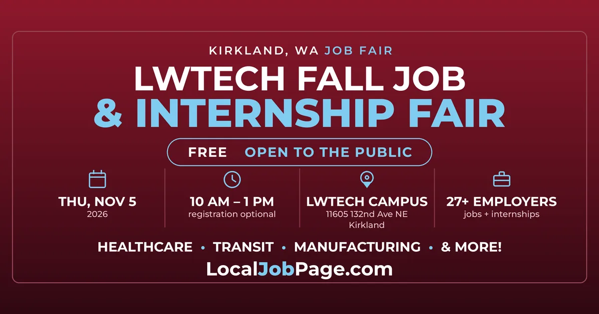 Free LWTech Job Fair November 5: UW Medicine, King County Metro and More Hiring in Kirkland